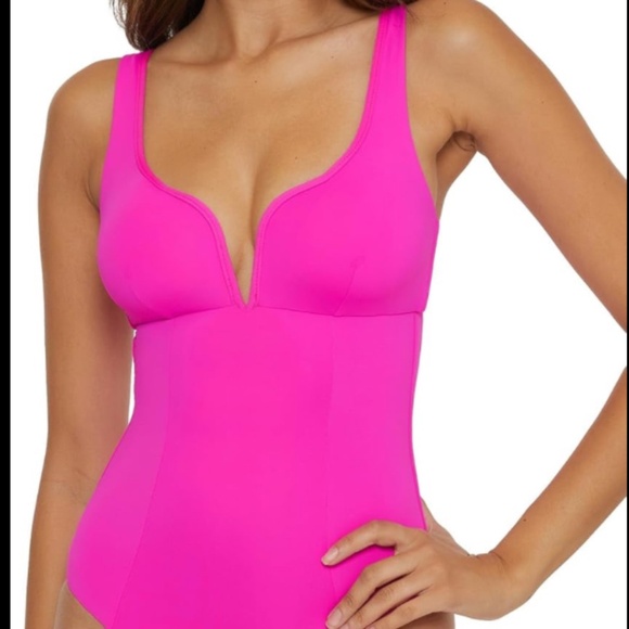 BECCA Other - BECCA Color Coded One Piece Swimsuit Plunging Neck Swimsuit pink